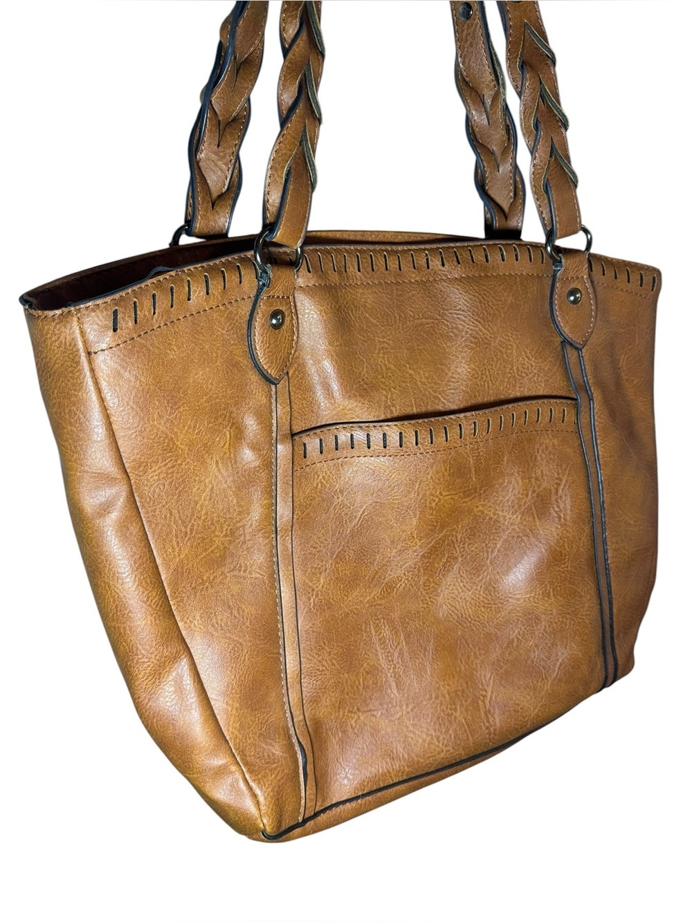 Sam & Hadley brown vegan leather hobo tote bag - Picture 2 of 9